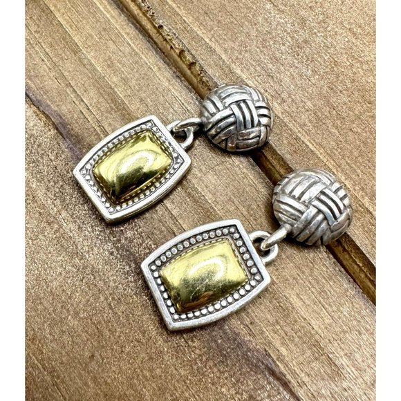 Brighton Jewelry - Brighton Basket Weave Dangle Earrings Circle Two Tone Woven Retired Post Backs